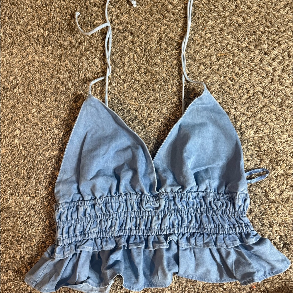 Blue Ruffled Women's Top
